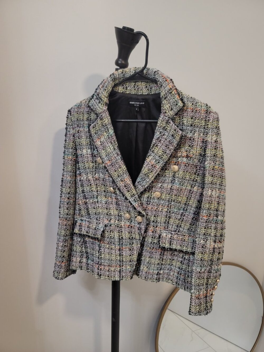 Generation Love Blazer Womens M Multi Tweed Double Breasted Multicolor
